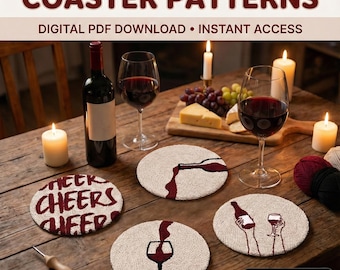 Punch Needle Pattern PDF | Cheers & Wine Glass Mug Rug | Beginner Embroidery | Digital Download