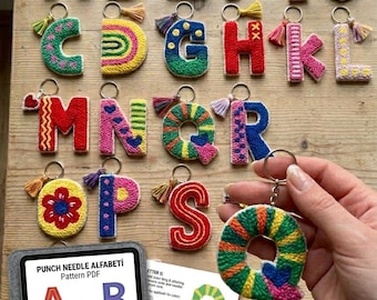 Modern Colorful Alphabet Punch Needle Pattern, 26 Letter Keychain Embroidery PDF Mirrored Files