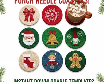Christmas Punch Needle Pattern, DIY Coaster Template PDF, Instant Digital Download
