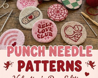 Valentine's Day Punch Needle Pattern | DIY Heart Coaster Mug Rug (PDF Pattern Set)