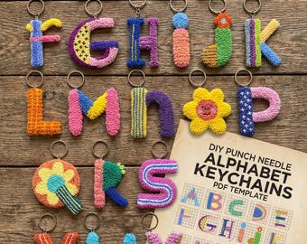 DIY Punch Needle Alphabet Keychain Template, Modern Monogram Rug Hooking, Digital Download