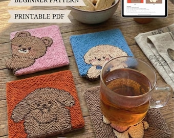 Puppy Coaster Punch Needle Pattern PDF Set 4 DIY Dog Mom Gift for Beginner