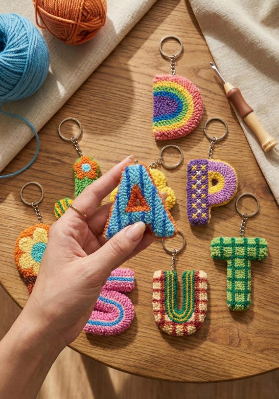 DIY Punch Needle Alphabet Keychain Template, Modern Monogram Rug