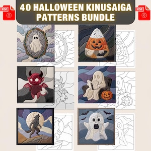 Kusliga Halloween Kinusaiga-mönsterpaket, 40 tygkonstmallar utan sömnad (PDF)