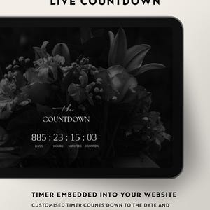 Luxe trouwwebsite-template met RSVP en elegante zwarte digitale uitnodiging. Volledig aanpasbare Canva-trouwwebsite. afbeelding 8
