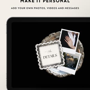 Luxe trouwwebsite-template met RSVP en elegante zwarte digitale uitnodiging. Volledig aanpasbare Canva-trouwwebsite. afbeelding 6