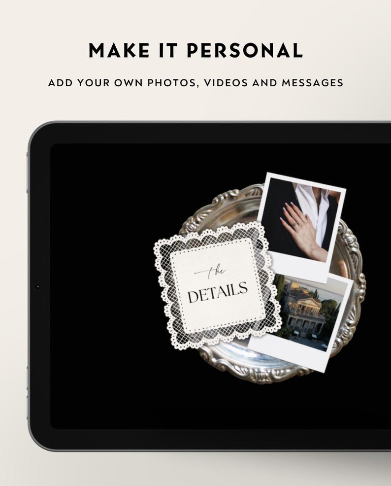 Luxe trouwwebsite-template met RSVP en elegante zwarte digitale uitnodiging. Volledig aanpasbare Canva-trouwwebsite. afbeelding 6
