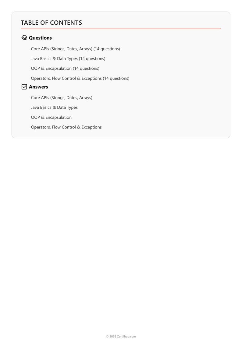 Oracle Associate, Java SE 8 Programmer Practice Guide PDF - English, 56 Questions image 2