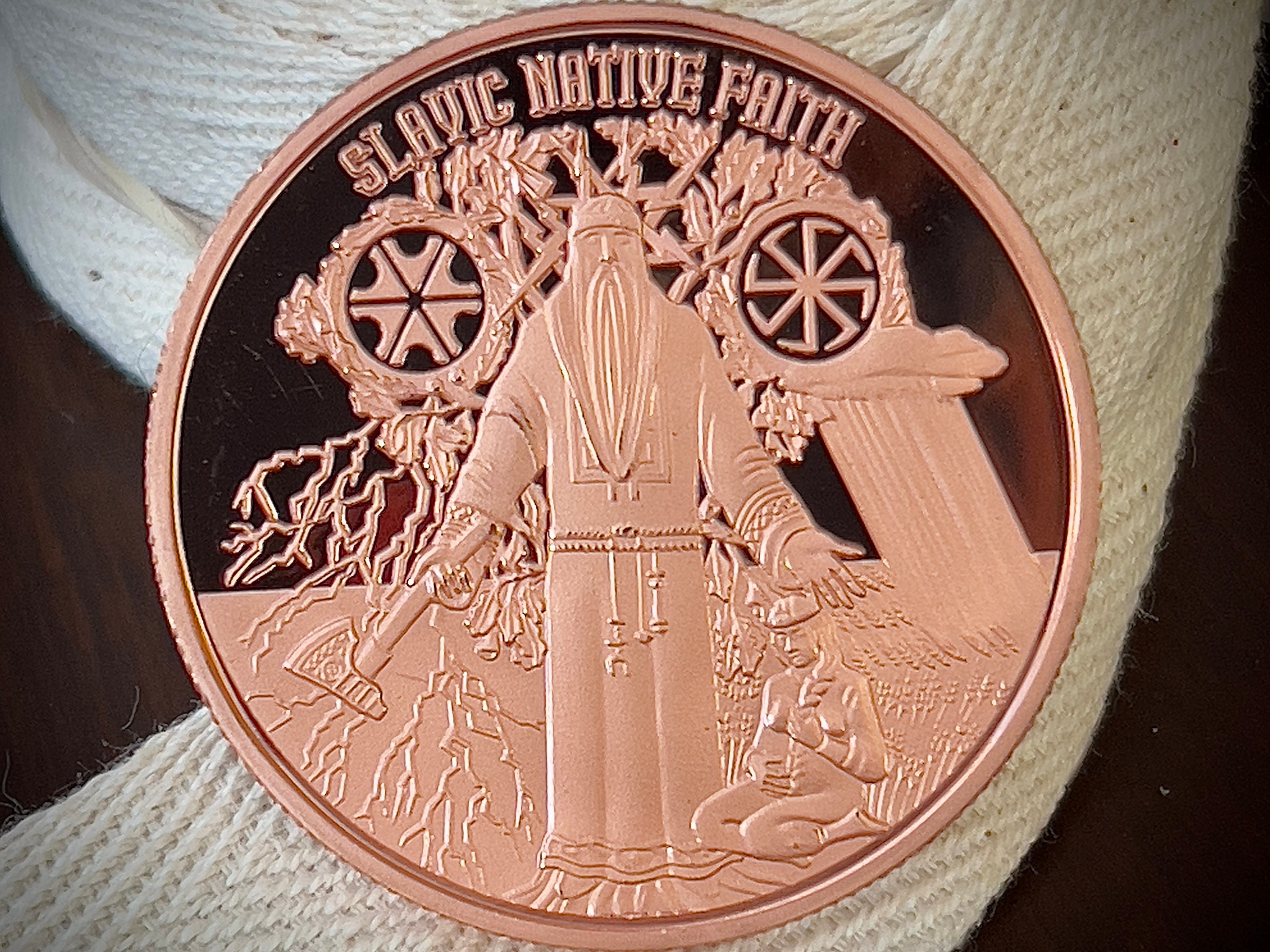 Perun Coin - Slavic Native Faith - 1oz .999 Fine Copper Round/Coin featuring God Perun & Sacred Symbols