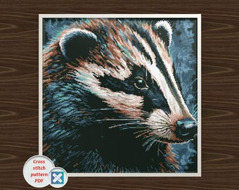 Colorful Fancy Badger. Cross stitch, PDF cross stitch pattern