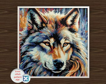 Colorful Wolf Cross Stitch Pattern: Fancy Embroidery Design (PDF)