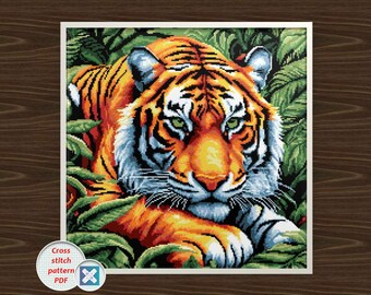 Majestic Tiger Cross Stitch Pattern: Jungle Embroidery (PDF, Pattern Keeper Compatible)