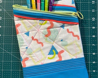 90s Print Quilted Cotton Zippered Pouch