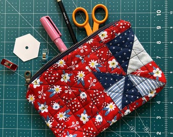 Floral and Stripes Patchwork Zipper Pouch