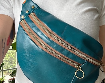 Teal Vegan Leather Crossbody Bag Fanny Pack Belt Bag
