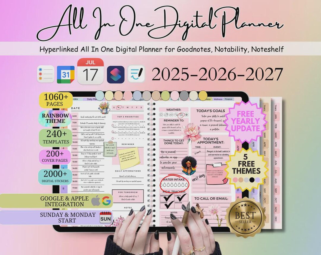 All-in-one Digital Planner 2026 2027 2028 Hyperlink Goodnotes Google ...