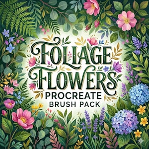 Paquete de pinceles de Procreate para flores y follaje, sellos realistas de árboles, flores, hojas y césped, para Procreate Nature, palmeras, bosques y follaje.
