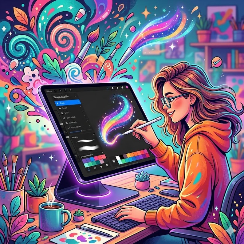 Procreate用グラフィックイラストブラシパック、ざらざらした質感のブラシ、ペイント用レトロインカー＆シェーダー、テクスチャ付きグラフィックアートツールキット 画像 5
