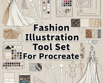 Procreate Fashion Illustration Pinsel Set | Ultimative Mode-Design-Tools | Figur, Stoffbürsten, Pose Stempel, Bürsten & Körperstempel