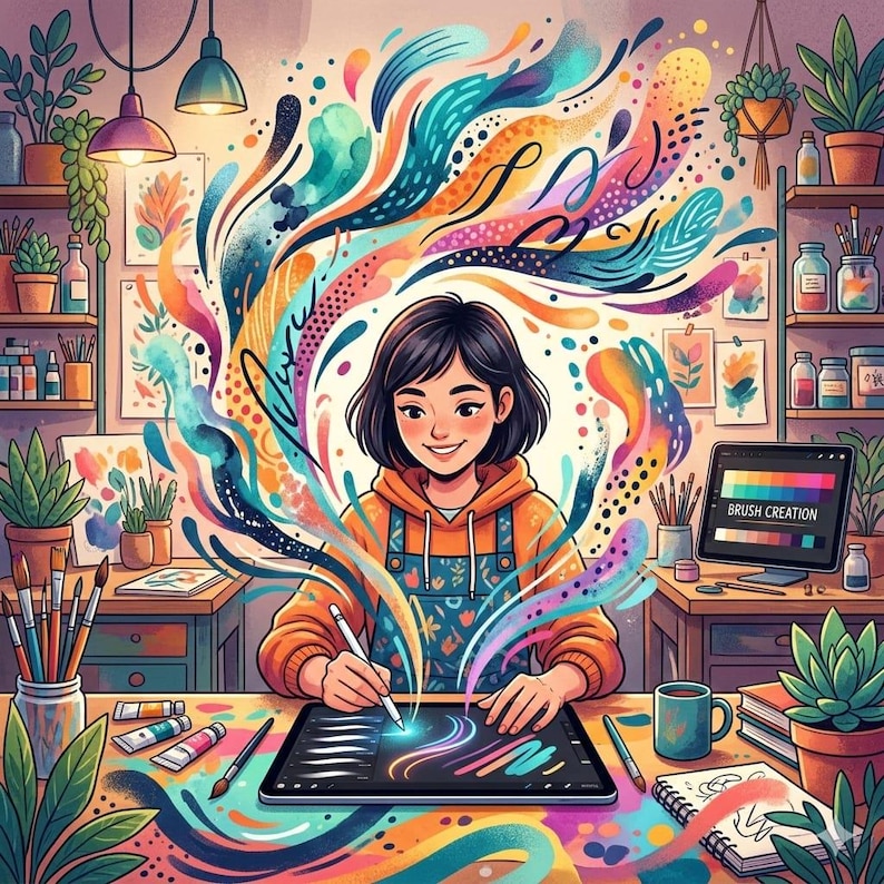 Procreate用グラフィックイラストブラシパック、ざらざらした質感のブラシ、ペイント用レトロインカー＆シェーダー、テクスチャ付きグラフィックアートツールキット 画像 8
