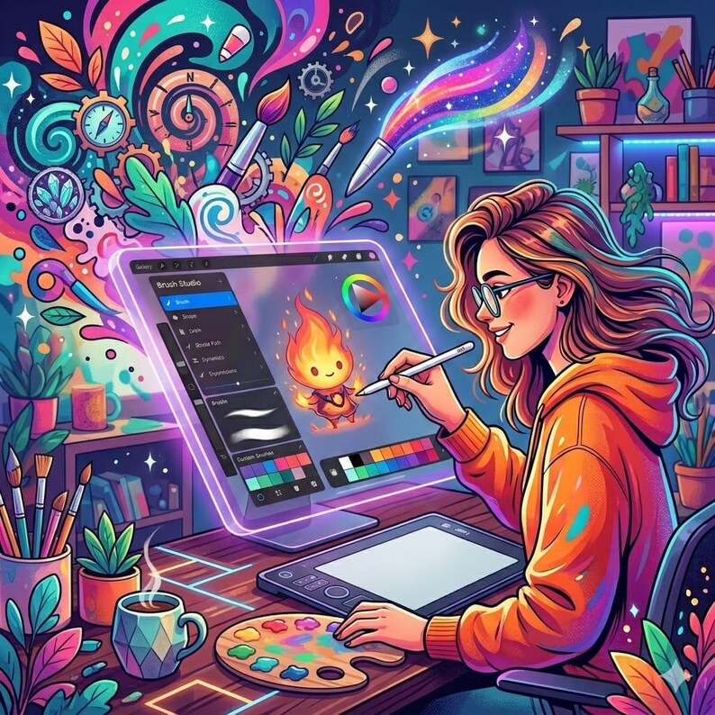 Procreate用グラフィックイラストブラシパック、ざらざらした質感のブラシ、ペイント用レトロインカー＆シェーダー、テクスチャ付きグラフィックアートツールキット 画像 6