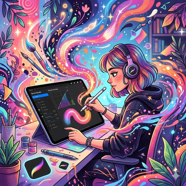 Procreate用グラフィックイラストブラシパック、ざらざらした質感のブラシ、ペイント用レトロインカー＆シェーダー、テクスチャ付きグラフィックアートツールキット 画像 7