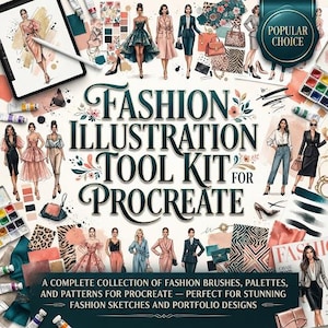 Procreate Fashion Illustration Brush Set, Ultimata Modedesignverktyg, Figur, Tygpenslar, Pose Stämplar, Penslar & Kroppsstämplar