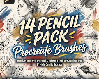 Set di 14 matite realistiche per Procreate, pennelli naturali per schizzi e disegni, matita, set di pennelli per ombreggiatura e illustrazione, accesso immediato