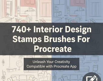 740 Interior Design Procreate Brushes, Floor Plan Stamp, Furniture Stamps, Architecture Brushes,Interior Design and Procreate Stamps Bundle