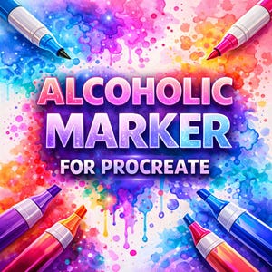 Procreate-penselenset voor alcoholmarkering, realistische penselen in copic-stijl, naadloze overvloeiing en textuurstreken en verfpenselen