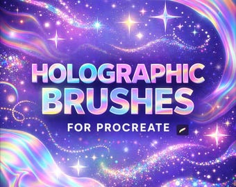 ホログラフィック Procreate ブラシ、スパークル & グリッター ブラシ セット、レインボー エフェクト、iPad アート ツール、ホロ テクスチャ、Procreate 光沢ブラシ セット