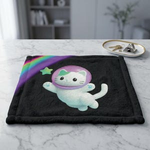 Astronaut Katze greift nach Sternen Minky Baby Decke Lovey | Schwarz
