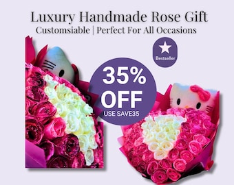 Hello Kitty Plush Bouquet | Everlasting Sanrio Rose Gift for Her | Birthday, Valentine's Day, Anniversary, Graduation & Special Occasions