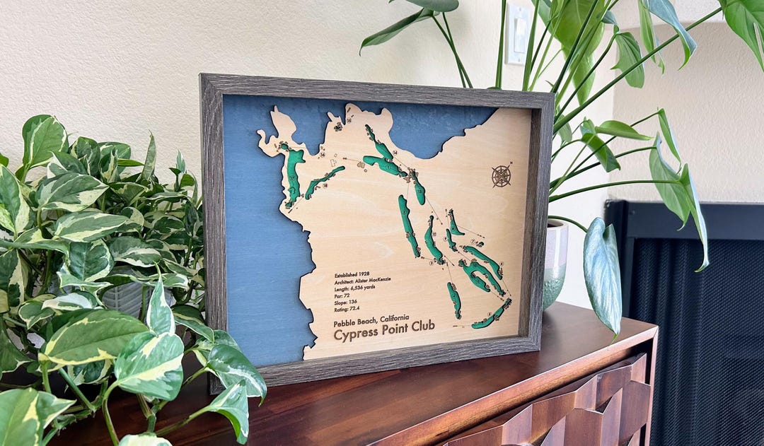 Cypress Point Club Wood Golf Course Map | 3D Layered, Customizable Gift ...