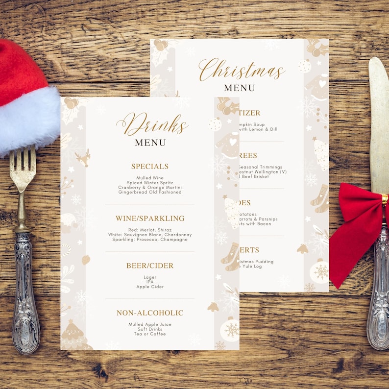 Editable Christmas Menu Template Bundle | Festive Holiday Party ...