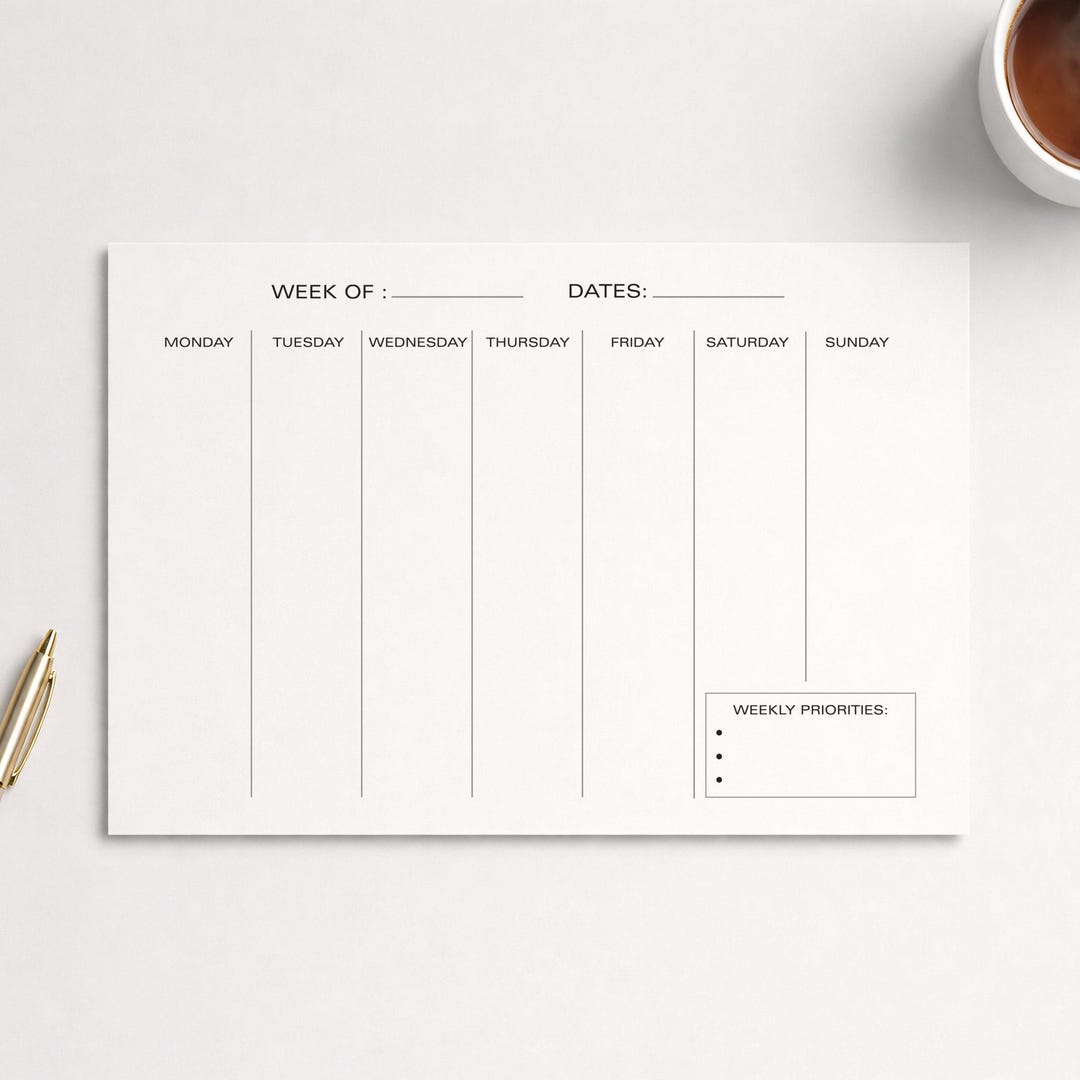 Weekly Planner Printable (landscape) | Minimal Week at a Glance | A4 A5 ...
