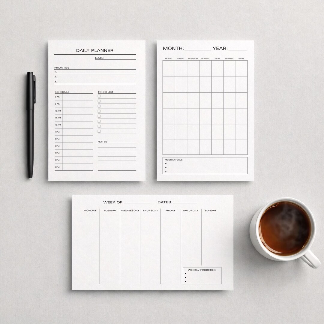 Daily Weekly Monthly Planner Bundle | Minimal Printable Planner System ...
