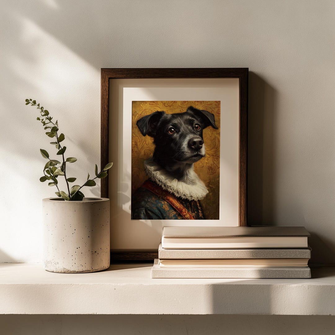 Vintage Dog Portrait Wall Art Printable - Cute Black Dog in Classic ...