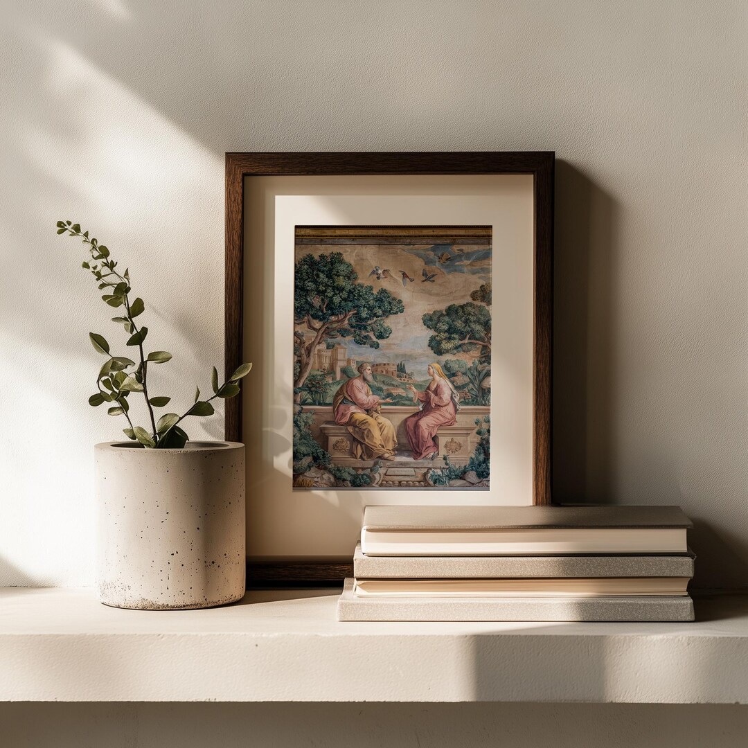 Earth Renaissance Style Renaissance Style Biblical Fresco - Vintage Pastoral Scene, Classical ...