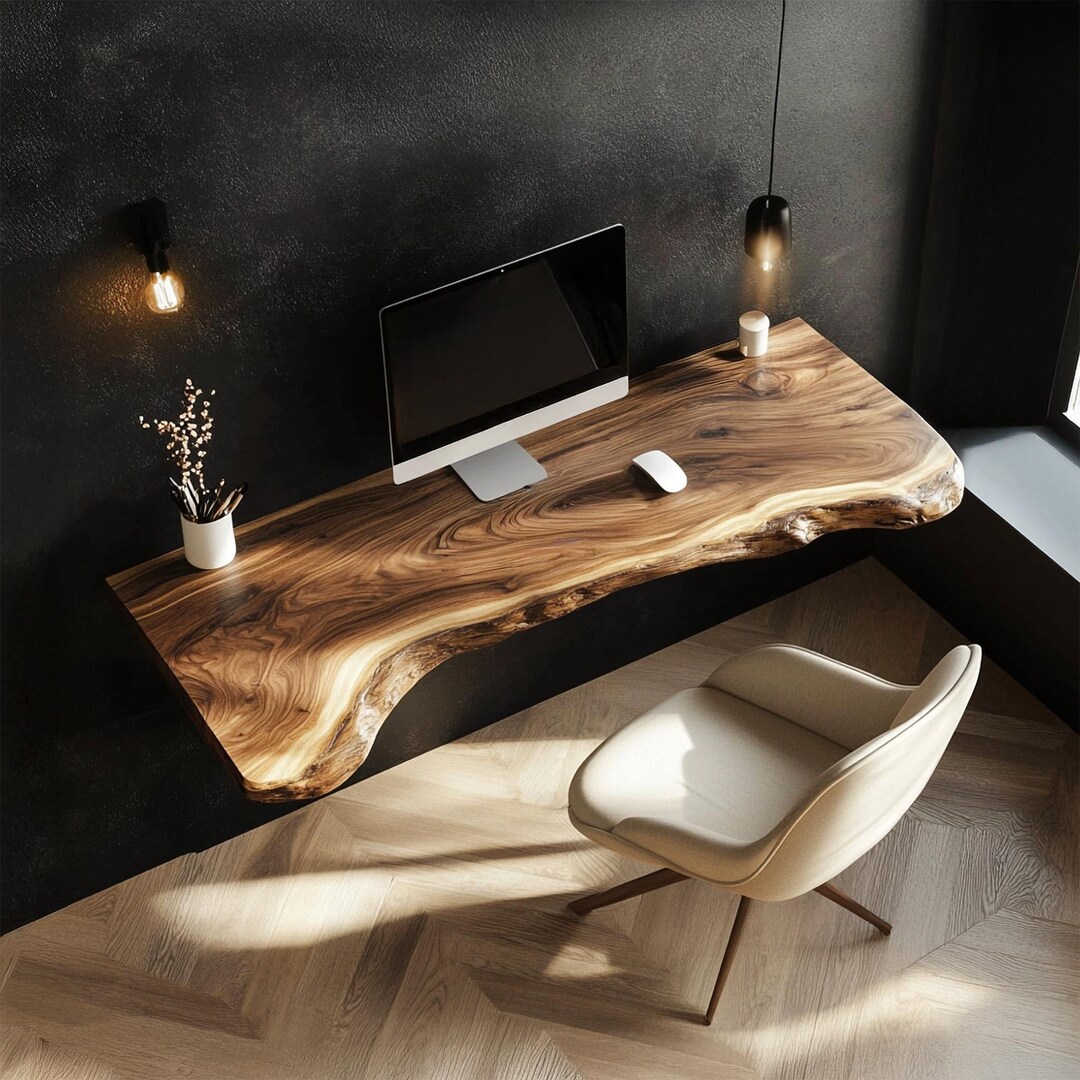 Solid Wood Desk Floating Shelf Live Edge Table Modern Furniture for ...