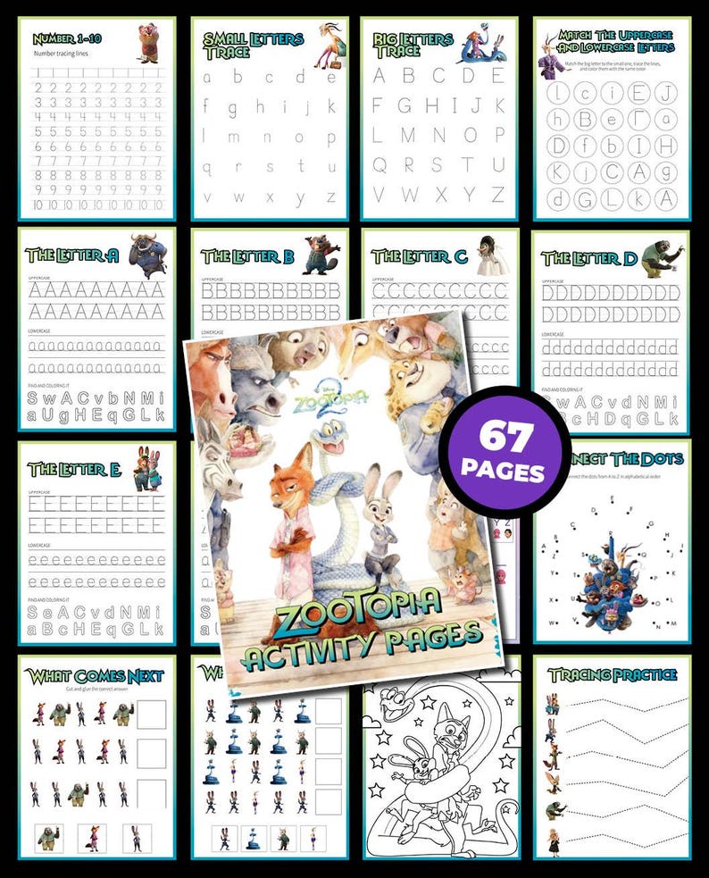 Zootopia 2 Activities Game | Printable Kindergarten Preschool Coloring ...