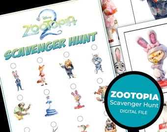 Zootopia 2 Scavenger Hunt Checklist game | Party Printable birthday Tricky Treasure Hunt Activity | Instant download