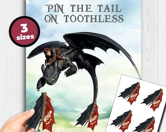 Pin the tail on Toothless activity game | Birthday Night Fury How To Train Your Dragon Decor  | Instant Download