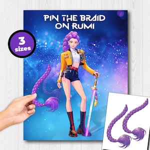 Caçadora de Demônios K-Pop: Coloque a Trança na Rumi | Jogo de Atividade Imprimível para Festa de Aniversário | Decoração Huntrix | Download Instantâneo