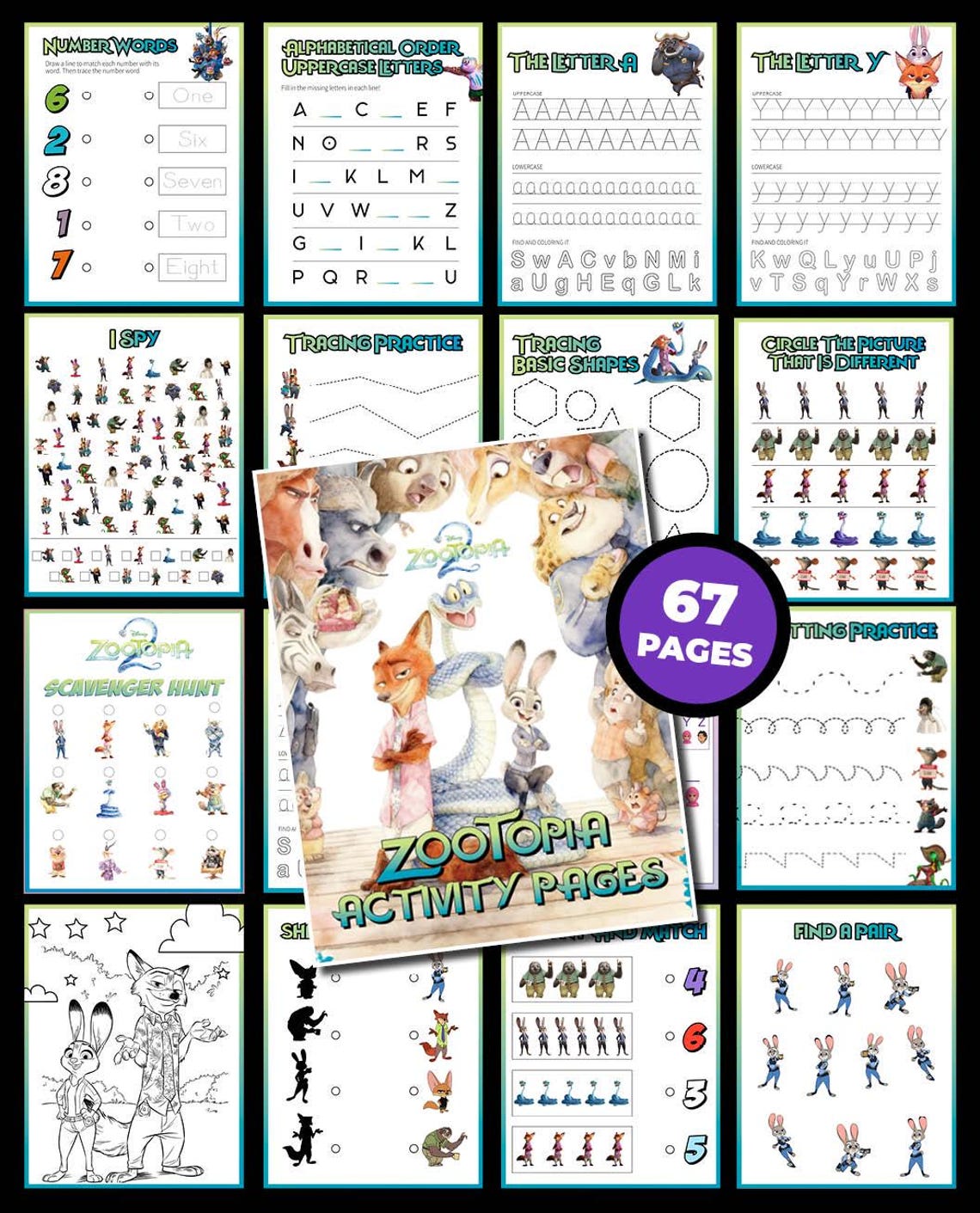 Zootopia 2 Activities Game | Printable Kindergarten Preschool Coloring ...