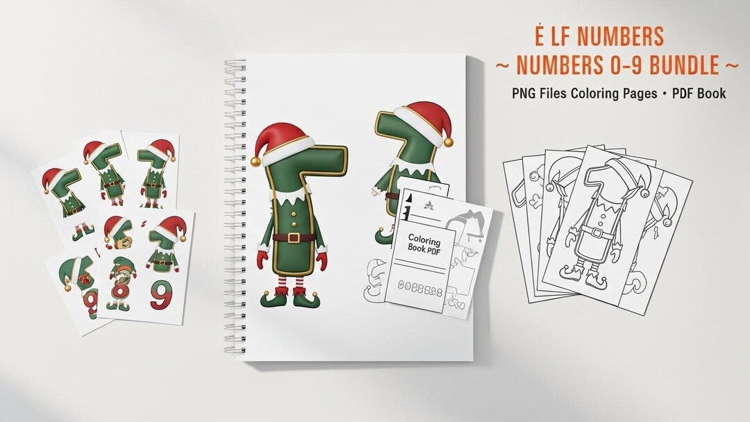Christmas Elf Numbers 0 to 9 PNG Bundle Printable Coloring Pages ...