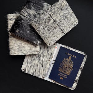 Hair on Hide Cowhide Passport Cover Holder, Handmade Leather Travel Wallet, Gift for Him / Her, Small Documents Holder