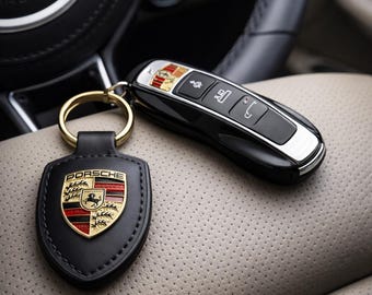 Handmade Black Luxury Inspired by  Porsche Leather Key Fob Crest Key Ring – 2026 Design