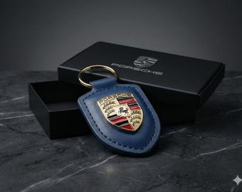 Blue Leather key fob Crest Keychain – Official Style Key Ring