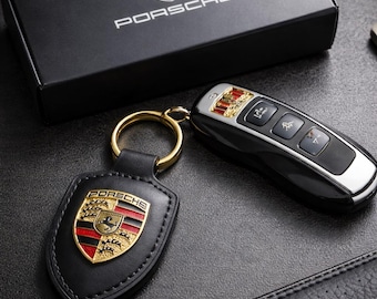 Luxury Inspired Leather Key Fob - Handmade Red Crest Car Key Ring
